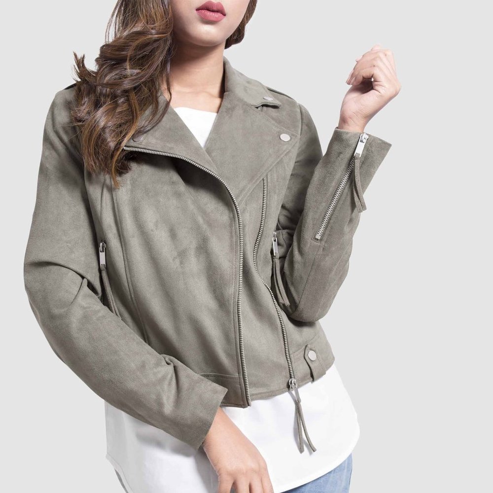 OLGYN Women’s Biker Suede Olive Leather Jacket
